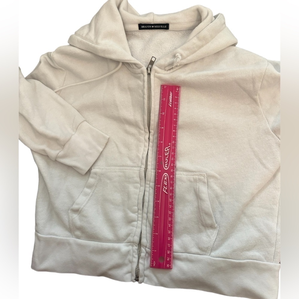 Brandy Melville Cropped Full Zip Hoodie White Size Small - Picture 4 of 4
